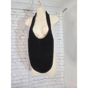 La Rue Womens Black Crotcheted Hobo Bag